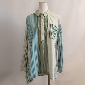 Maeve Anthropologie Shirt Womens XL Blue Green Stripe Popover Tunic Long Sleeve